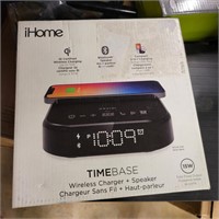 1X new ihome wireless charger + Speaker + time