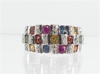 STERLING & MULTI-COLOURED SAPPHIRE RING