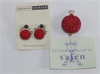 SAJEN STERLING RED STONE PENDANT & EARRINGS