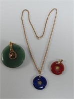 10K GOLD CHAIN W/ LAPIS AND OTHER STONE PENDANTS