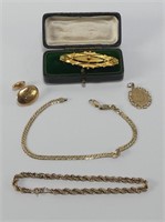 10K GOLD BRACELETS, ETC. WITH 9K GOLD BROOCH