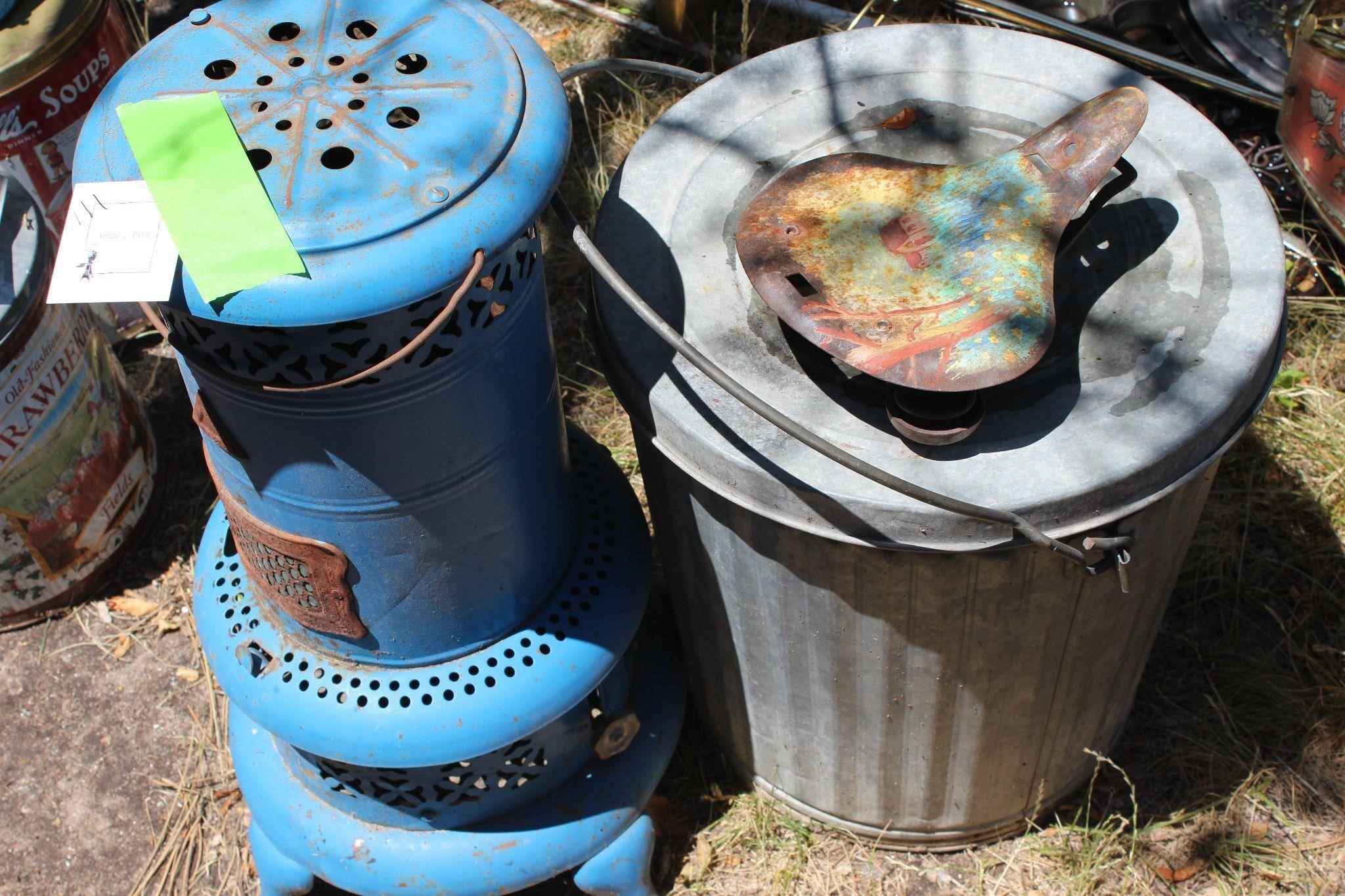 Vintage Stove, Trash Can, Bike Seat