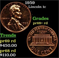 Proof 1959 Lincoln Cent 1c Grades Gem++ Proof Red