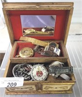 JEWELRY BOX AND ASSORTED WATCHES, REDSKINS, MISC