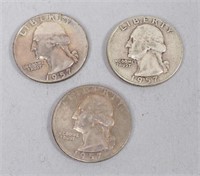 3 - 1957 Silver Washington Quarters