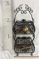 Unusual Wrought Iron Two Basket Stand