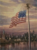 Thomas Kinkade Print w/ Flag & Statue of Liberty