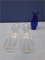 Four Banana Split Serving Dishes And Blue Chimney