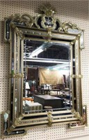 LARGE, FANCY ETCHED VENETIAN GLASS MIRROR.