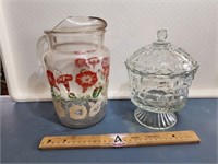 Vintage Flower Pitcher & Lidded Candy Dish