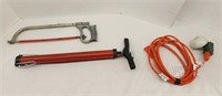 Hand Saw, Bike Pump and Extension Cord