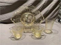 Lemon Yellow Depression Glass; Sunburst Platter,