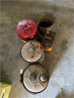 Vintage gas cans, bucket