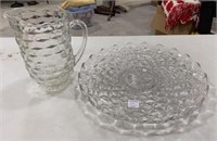 Fostoria American Clear Water Pitcher and Torte Pl