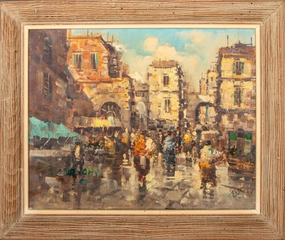 Illegibly Signed European Street Scene Oil