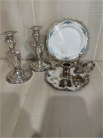 Sterling Silver Candlesticks and Limoges Plate