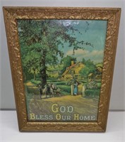 "God Bless Our Home" Old Framed Print