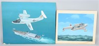 2-NAVAL AIRCRAFT PAINTINGS, GREENWALT