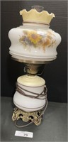 Vintage Sunflower Painted Milk Glass Lamp.