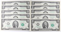 (10) x NEW CONSECUTIVE $2 BILL NOTES