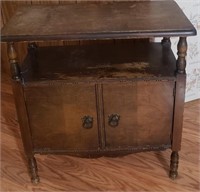 C - VINTAGE SIDE TABLE W/ CONTENTS (S)