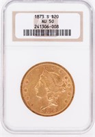 Coin 1873-S Gold $20 NGC AU50  Rare!