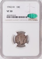 Coin 1942 Over 41 Mercury Dime NGC VF30 Rare