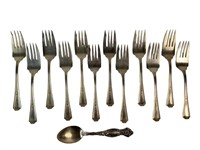 12 WB Durgin Sterling Salad Forks, Simpson Spoon