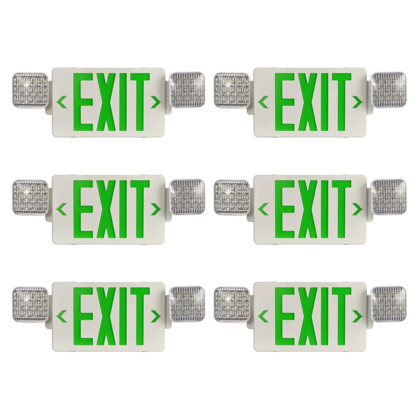 TANLUX Green Exit Sign with Emergency Lights, LED