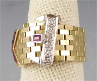 Lot # 4054 - 14k gold mesh buckle ring set with