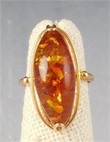 Lot # 4078 - 14k Gold and amber ring: (Weighs