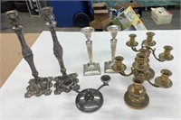 Lot of EP Silver & Brass Candlesticks