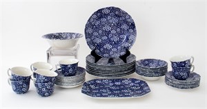 Staffordshire Blue Calico Porcelain Dinnerware, 47
