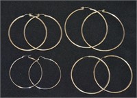 4 Pair Sterling Silver Hoop Earrings