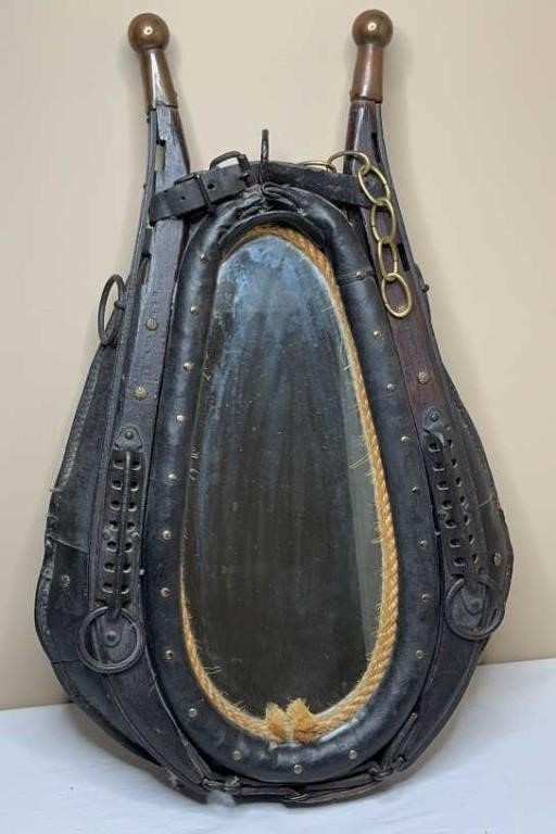Vintage Leather & Brass Horse Collar/Yoke Mirror