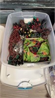 Tote of antique Christmas lights wwooden beads
