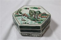 A Vintage Chinese Hexagon Porcelain Box