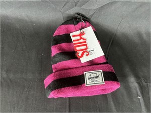 Herschel Kids Pink & Black Striped Beanie