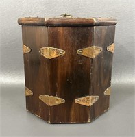 Vintage Asian Wooden & Brass Tea Caddy