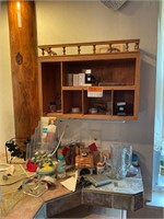 Oak Wall Shelf & Misc Decor