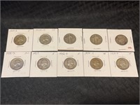 10 assorted date silver quarters