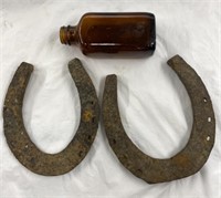 Vintage Horseshoes & 1 Bottle