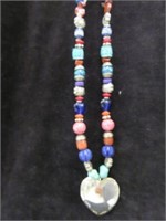 BEADED NECKLACE WITH STERLING HEART PENDANT