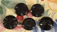 Five Black Carved Bakelite Buttons