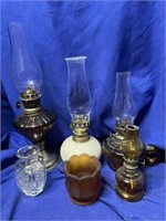 4 Lamps, Amber Votive, clear mini vase