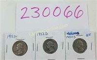 3 Silver Quarters dated 1952