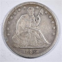 1865-S SEATED HALF DOLLAR, FINE -KEY DATE