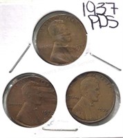 1937 PDS Lincoln Wheat Cents