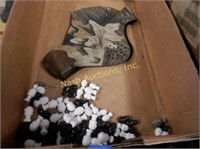 box of gloves & fishing weights