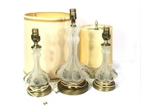 3 Decorative Floral Glass Table Lamps w/ Shades